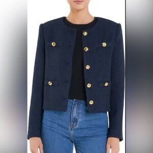 English Factory Navy Blue Blazer with Gold Accents